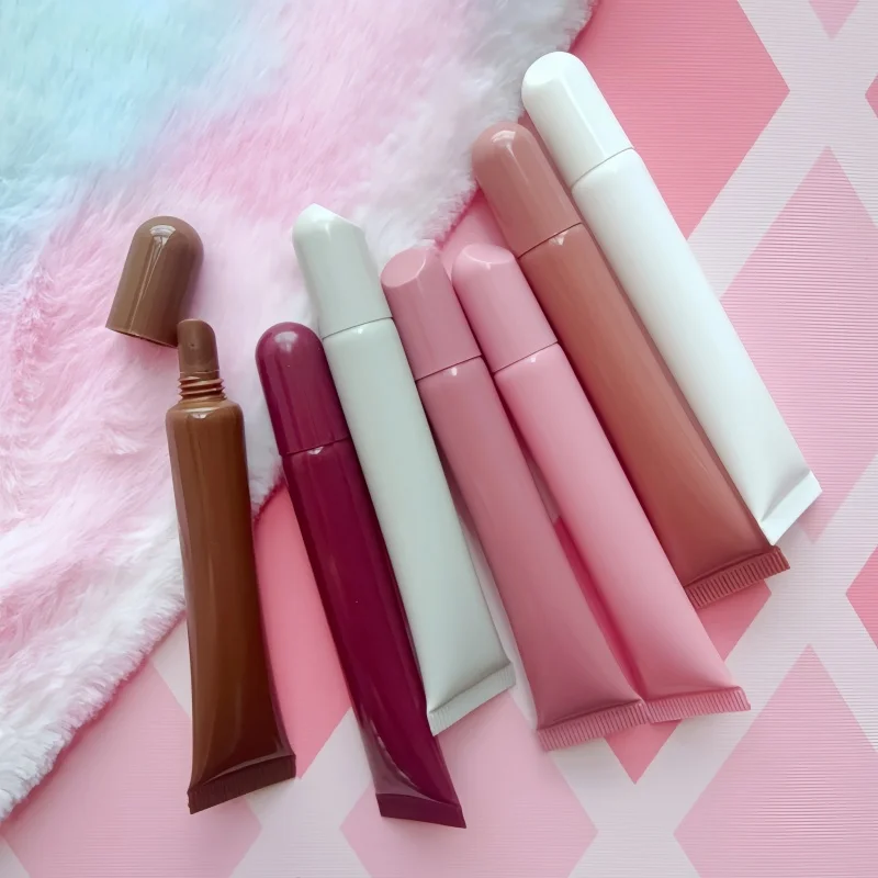 C-Custom 10ml 20ml Squeeze Tube for Lip Gloss Lipstick Lip Balm  Roll on Eye Cream Packaging White Pink Plastic PE Material