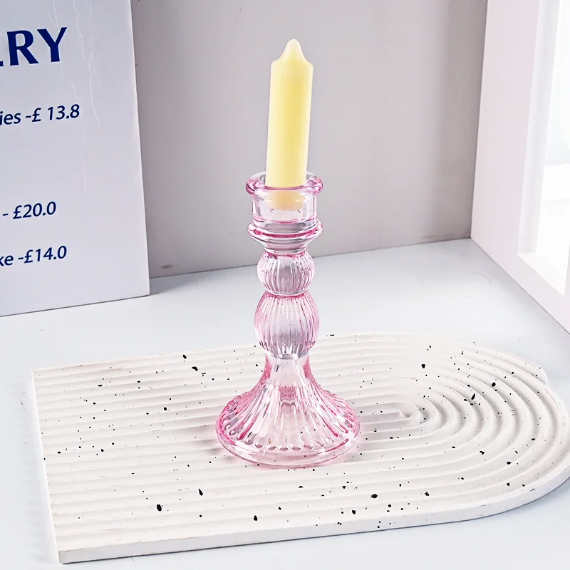 product 2025 newest glass candle holder for candlestick wedding home decoration table suitable for both sides candle holders-8