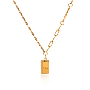 MW Fashion Wholesale  Brick Pendant Necklace Stainless Steel Necklace Women Light Luxury Stitching Chain Gold Necklace Jewelry