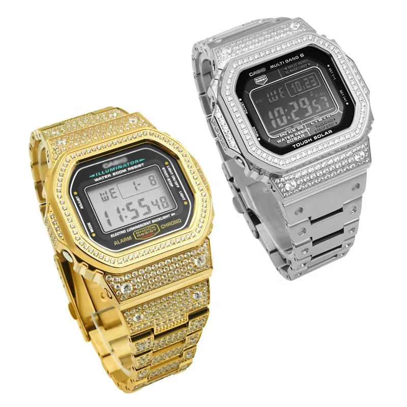 Bling Bling Iced Out Gold Diamond Case & Stainless Steel Watchband