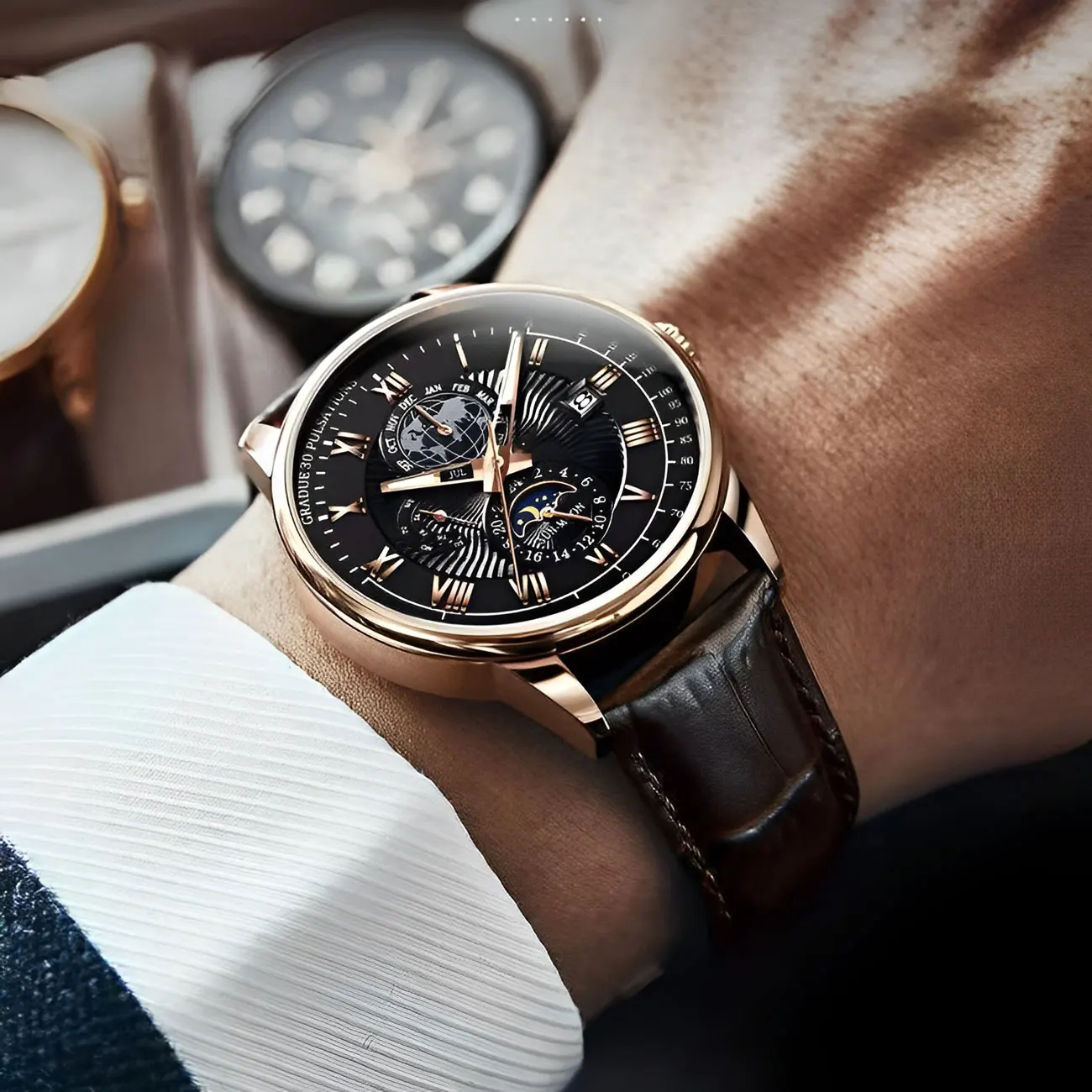 New Fashion Men Watch Leather Quartz Men's Wristwatch Waterproof ... image.
