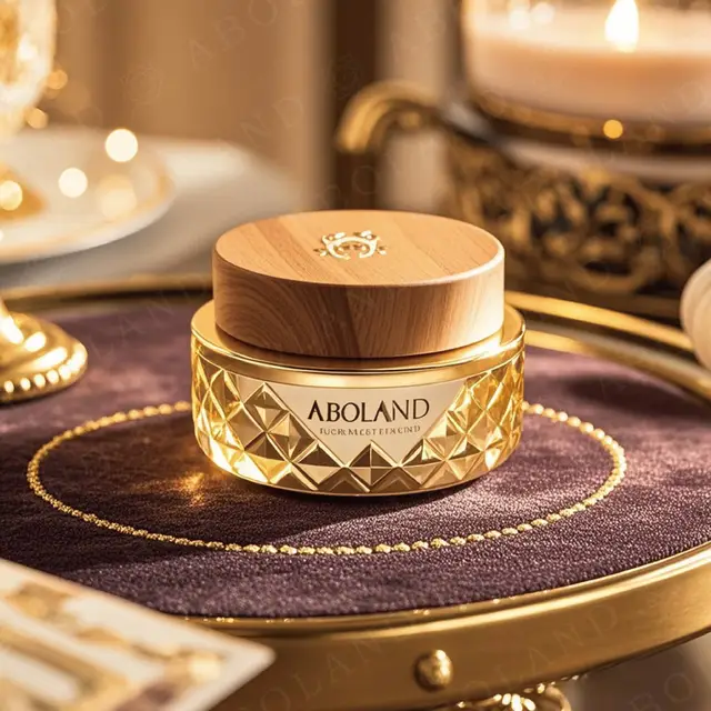 High Quality Gold Round Glass Jar Packaging with Wooden Lid OUD Bukhoor