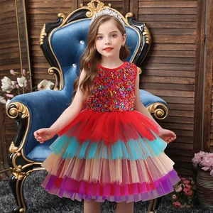 Korean Style Elegant Flower Girl Evening Dress Clothes for Kids 8Y Fluffy Mesh Colorful Prom Ball Birthday Party Dress