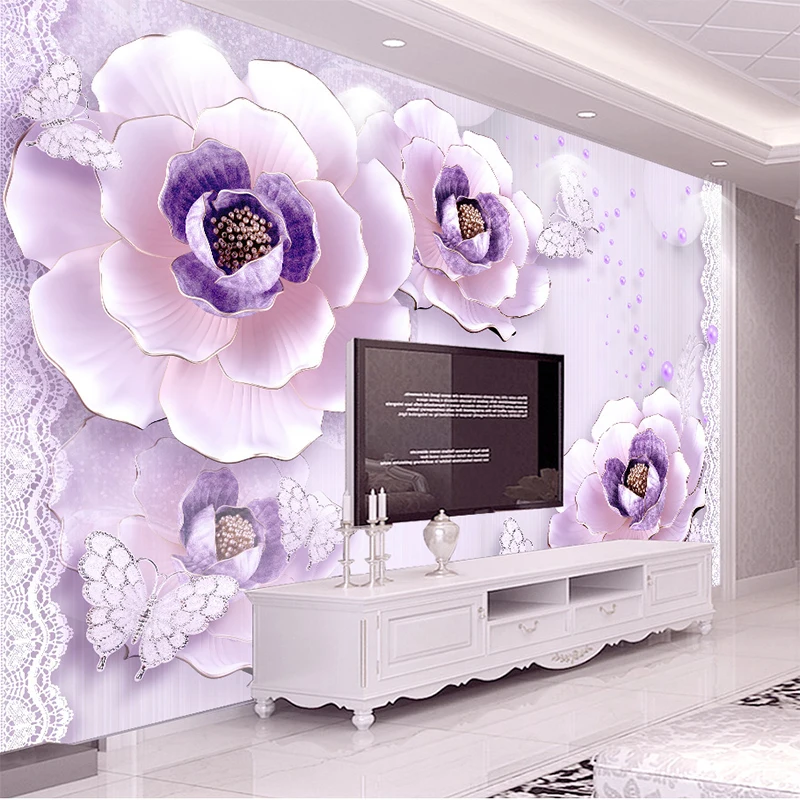 Custom Photo Wallpaper 3d Mural Anaglyph Romantic Purple Peony Tapety  Bedroom Living Room Sofa Tv Background Wall Decoration - Buy 3d Wood  Wallpaper,Wallpaper Floral,Purple Wallpaper Product on 