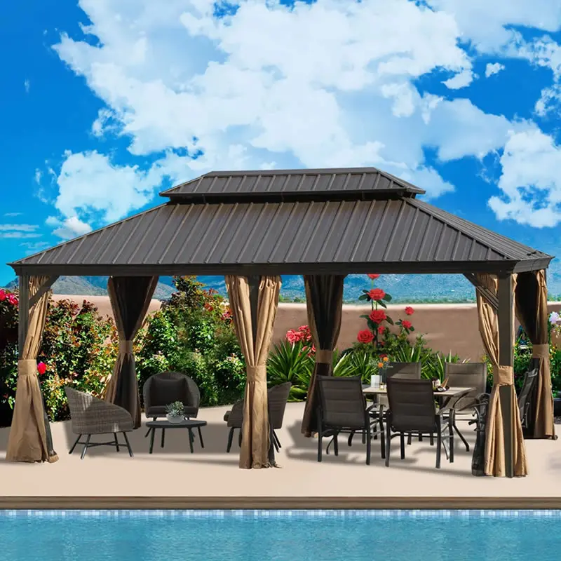 Double Roof Luxury Hard Top Gazebo Outdoor Patio Garden Gazebo Balcony