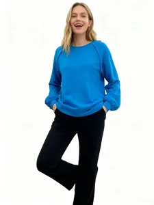 Women's Casual Letter Printed Ruffle Raglan Sleeve Breathable French Terry Cotton/Spandex Neck Sweatshirts Pullovers Regular Fit