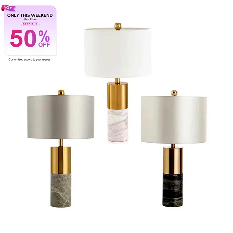 Modern light luxury marble table lamp with lampshade creative designer  bedroom table lamp