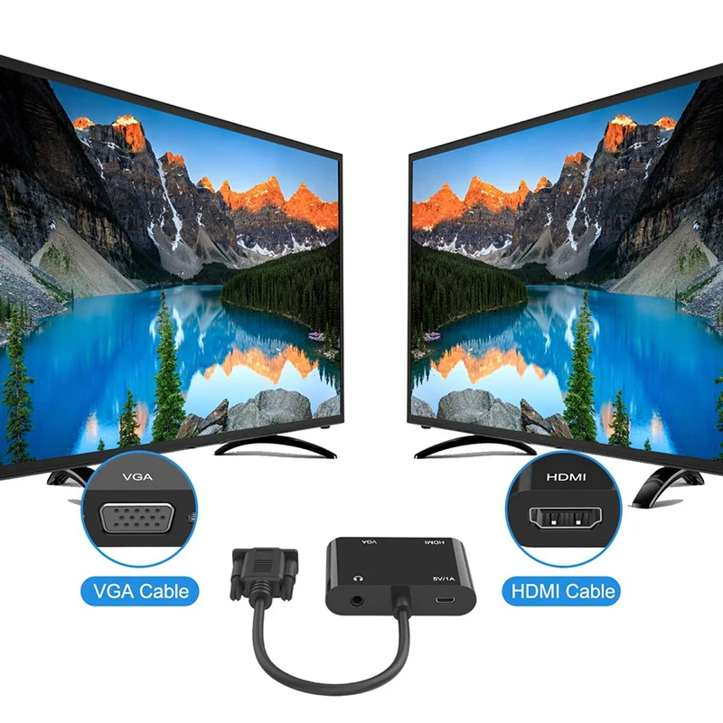 2 in 1 VGA to HDMI Cable Adapter with 3.5MM Audio Support
