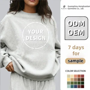 Custom Winter ODM Oversized Embroidered French Terry Baggy Hoodie Cotton Fleece CrewNeck Sweatshirt for Women