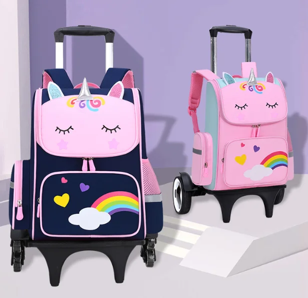Girls Trolley Backpack 3d Unicorn Kids School Bag With Wheels Buy