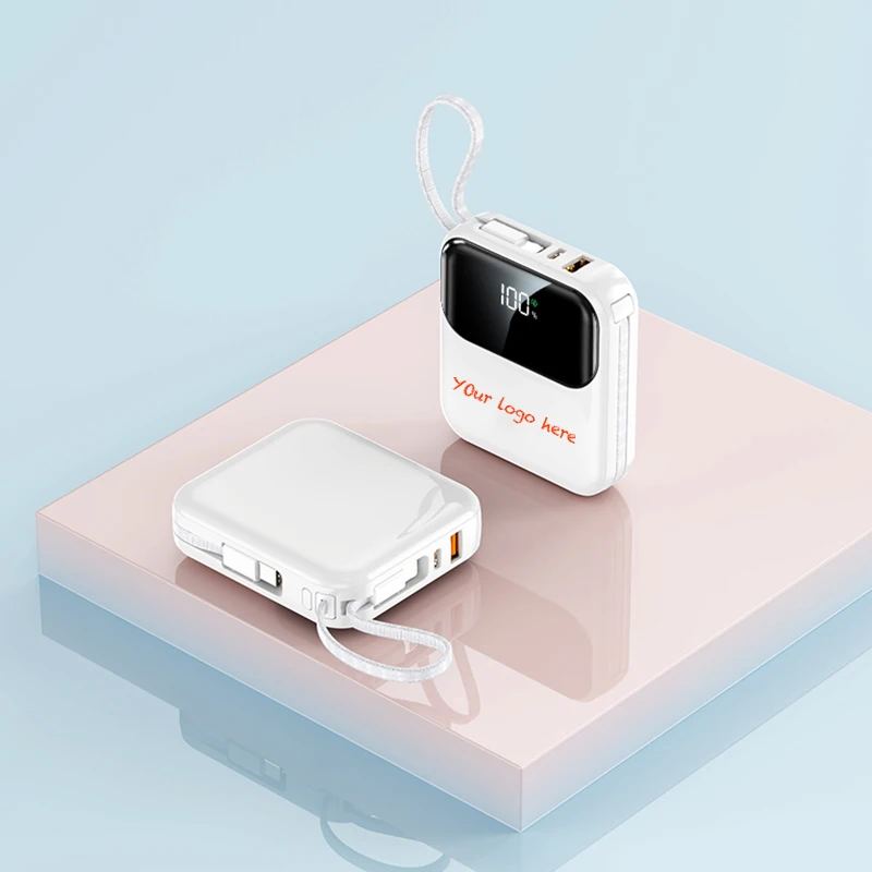 Custom Logo 10000mAh Power Bank for Corporate Gift Promotional Giveaway New Design 22.5W Fast Charge USBC 2 in 1 Cable Powerbank