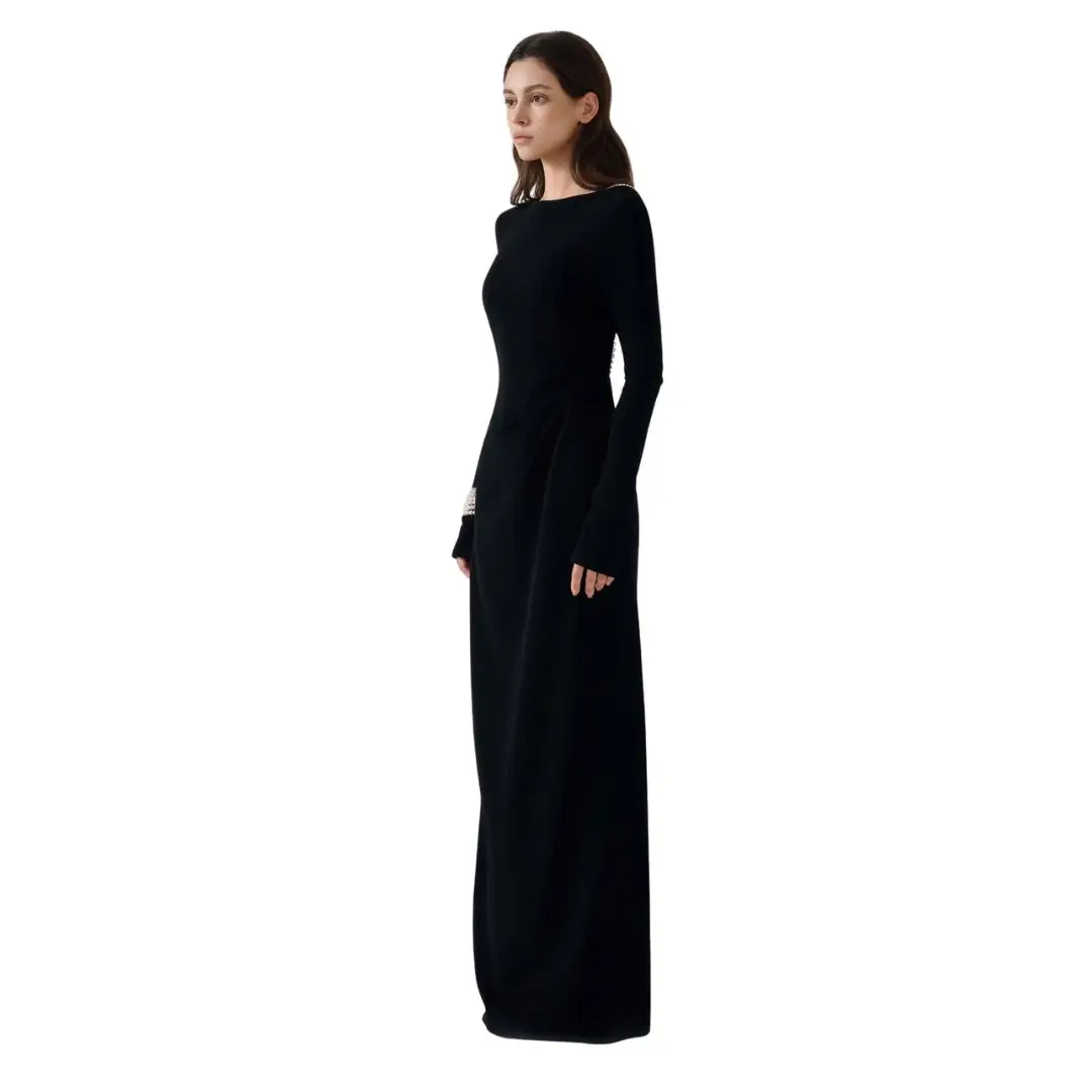 lady in long black dress Miriam Tiered Black Maxi Dress main image 1