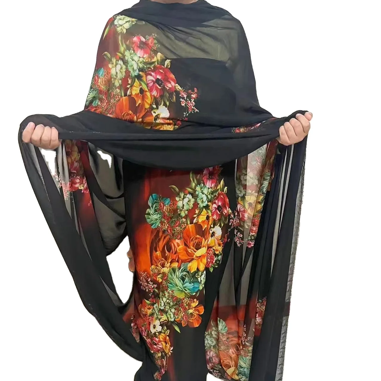 Premium Ethnically Polyester Voile African Printed Fabric Dubai Muslim Islamic Clothing Dresses Abaya Sudanese Women Toub