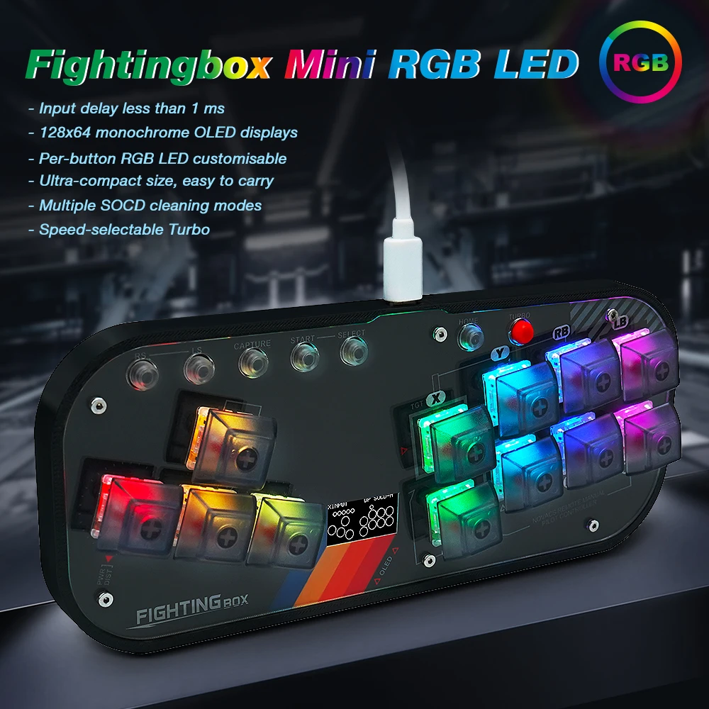 Mini Hitbox Flatbox WASD SOCD Fighting Stick SallyBox LED Light Controller Game Controller for PC/PS3/PS4/Switch