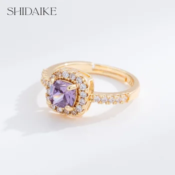 Zacon Women's 18K Gold Plated Brass Wedding Engagement Party Ring Durable with Stylish Big Zircon Classic Fashion Accessory