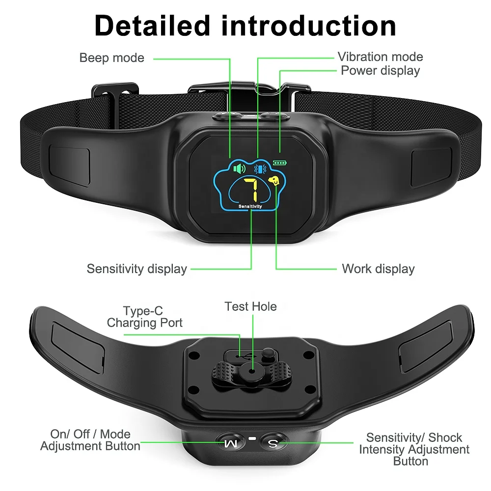 TIZE 7 Sensitivity Levels Dual Motor Warning Sound Vibration Function No Bark Dog Collar