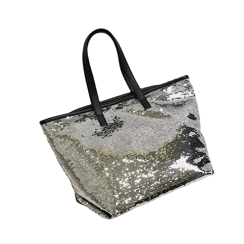2024 Wholesale Fashion Customized Glitter Sequin Tote Bag Big Artistic Computer Phone PU High Qualit