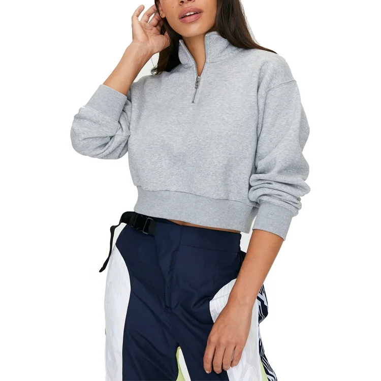 cropped half zip pullover