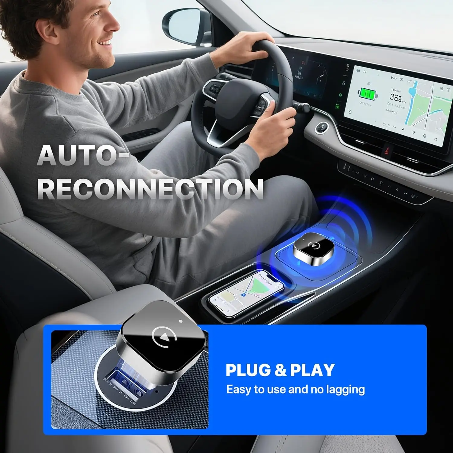 Mini Android Auto & CarPlay Wireless Adapter-2-in-1 USB Type-C Dongle with Fast Connection Universal Fit