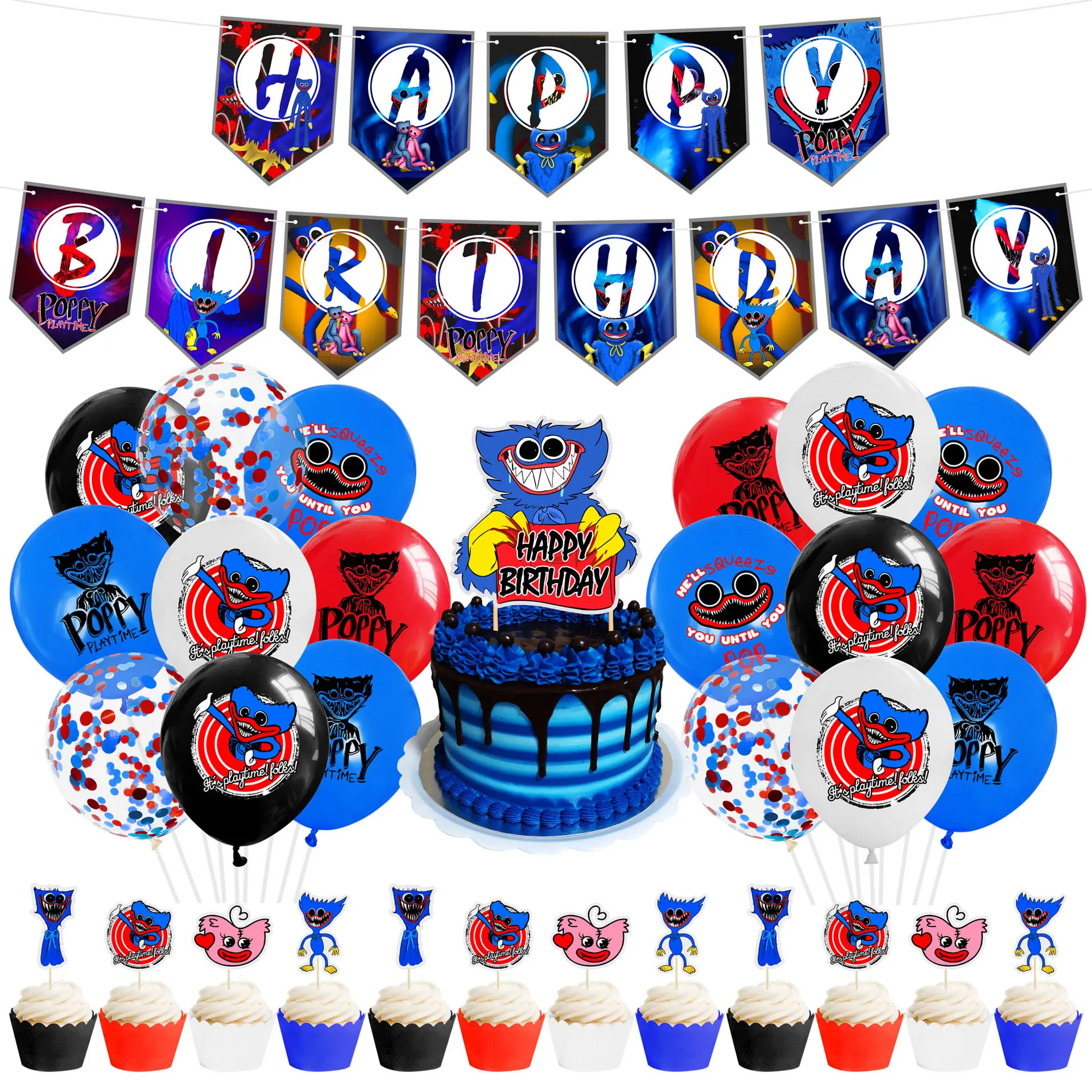 Huggy Wuggy Décoration Ballons, 10 pièces Poppy Playtime Fêtes Décorations,  Huggy Wuggy Anniversaire Ballons, Ballons Bannière Décorations