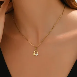 Fashion New Simple Light Luxury Niche Elegant High-end Women's Stainless Steel Zircon O-shaped Bamboo Chain Necklace
