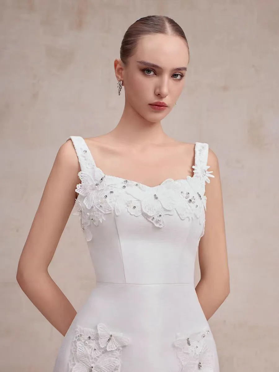 Elegant lace butterfly short dress, Vietnamese niche design slimming dress for womens