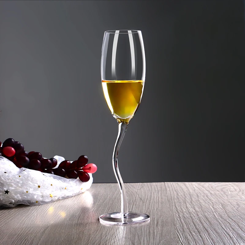 Luxury Fancy Irregular Stemmed Premium Sparkling Curved Stem Creative Crystal champagne Glasses Gift Wine Glass Set