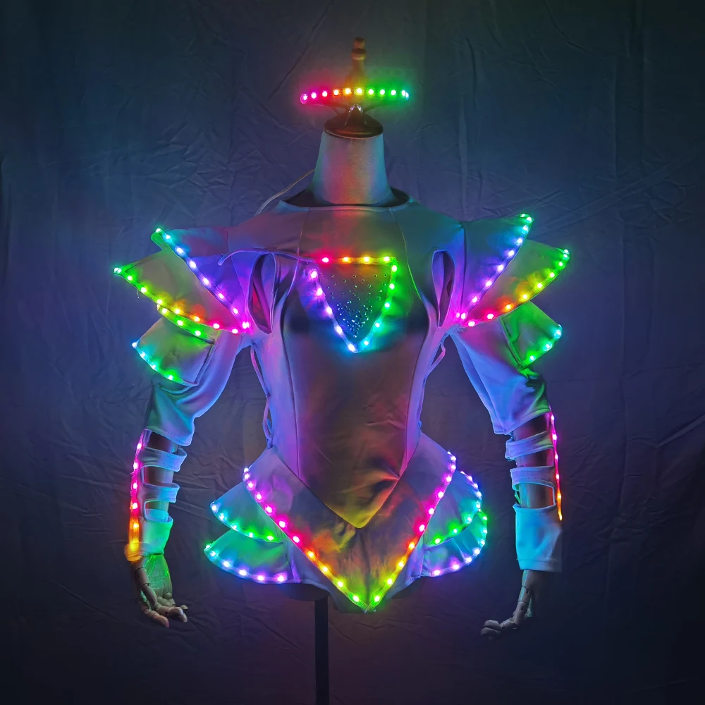LED Stage Clothes Luminous Robot Costume for Adults Dancerwear Bra Performance Wear for Ballroom Dance