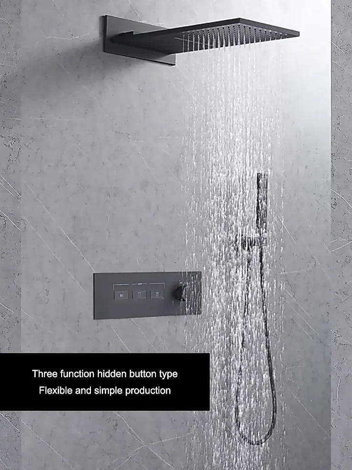 12 Inch Rainfall Thermostatic Shower System Matte Black Concealed ...