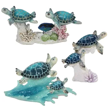 Handmade Home Desktop Ocean Marine ornaments various poly resin Blue Sea Turtle figurines