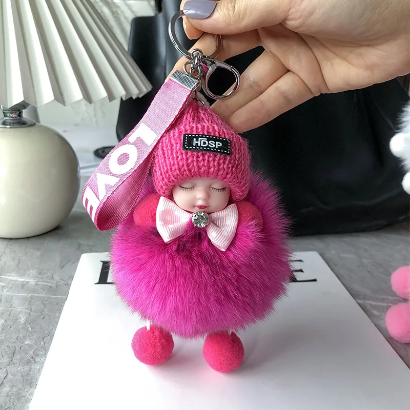 Wholesale Cute Fox Fur Sleeping Baby Doll Keychain