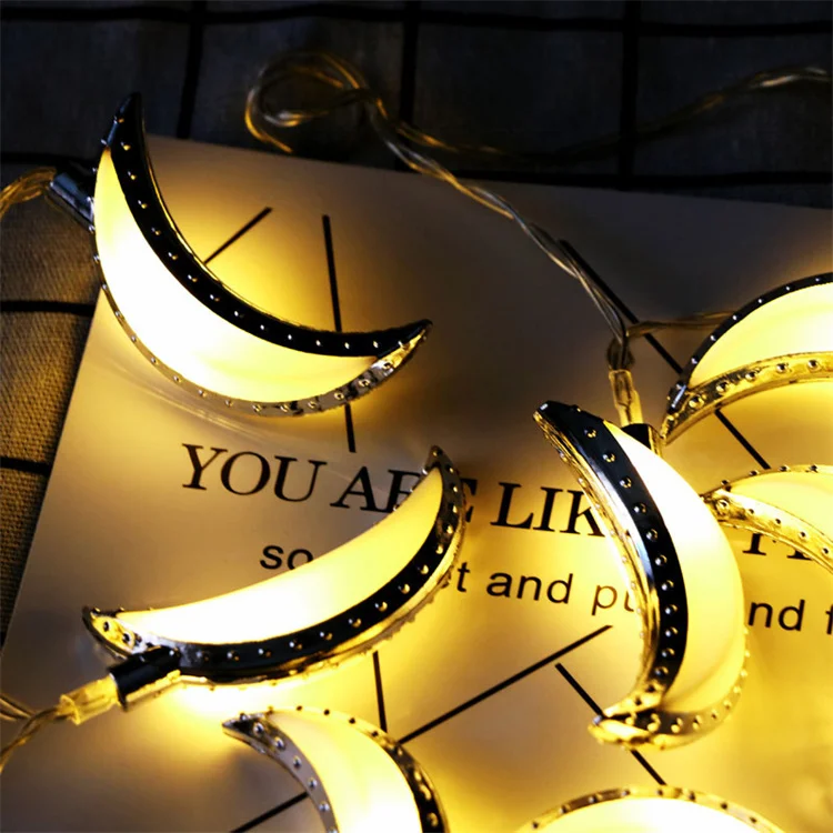 2023 New Arrival LED String Starry Fairy Light With Plastic Moon Shape Ornament Ramadan Eid Diwali Mubarak Islam Muslin Decor