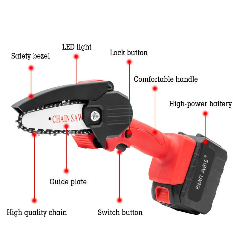 Электрическая цепная пила с 2 батареями 800 Вт 2000 мАч