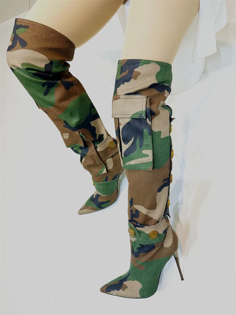 Thigh High Heels Military Style Knee High Boots Sexy Suede Over
