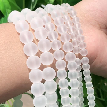 Wholesale Round Matte Frosted Clear Crystal White Glass Loose Beads For Jewelry Making Diy