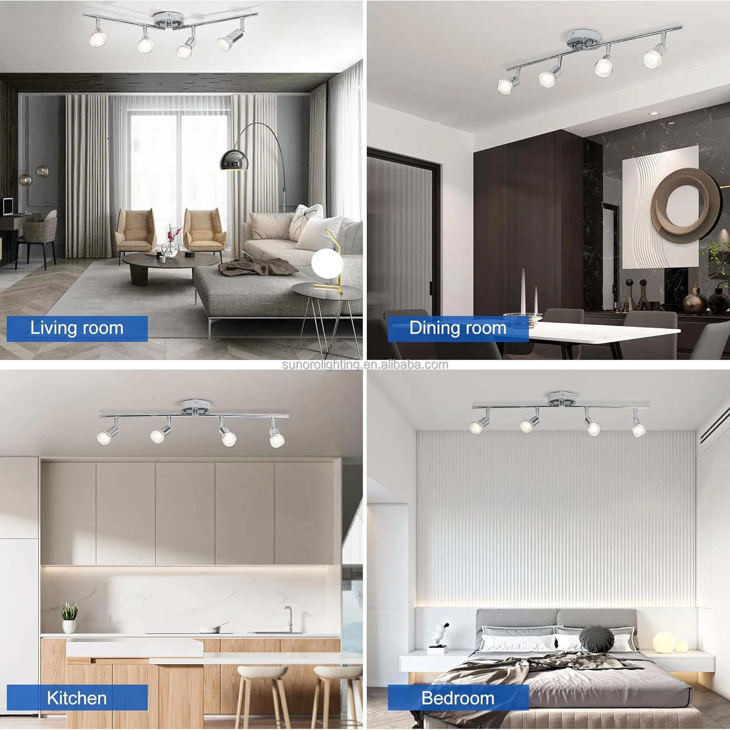 Eglo Buzz Flush Mount Ceiling Spot Light Fixture 4/6-Light Bulbs Flexibly Rotatable Long Shape for Living Room Adjustable Height