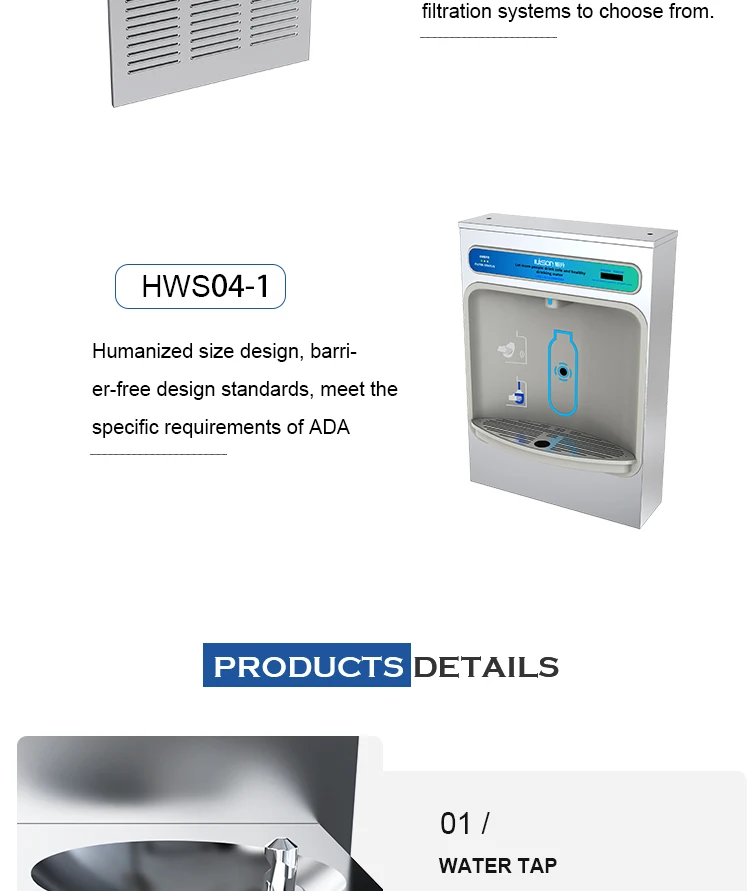 304 Stainless Steel Hands Free Operation Wall Mounted Drinking Fountain water cooler dispenser manufacture