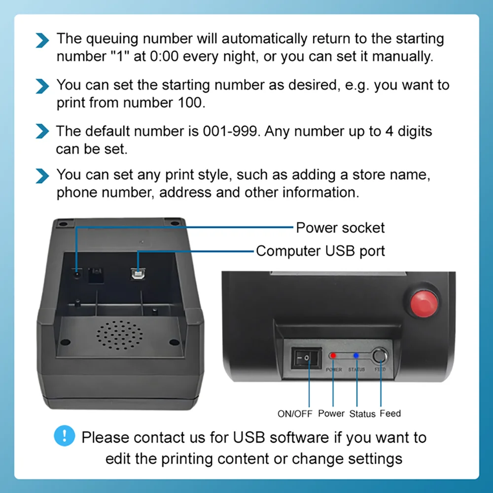 Thermal Printer 58mm Receipt Label Ticket Printer Wireless Queue ...