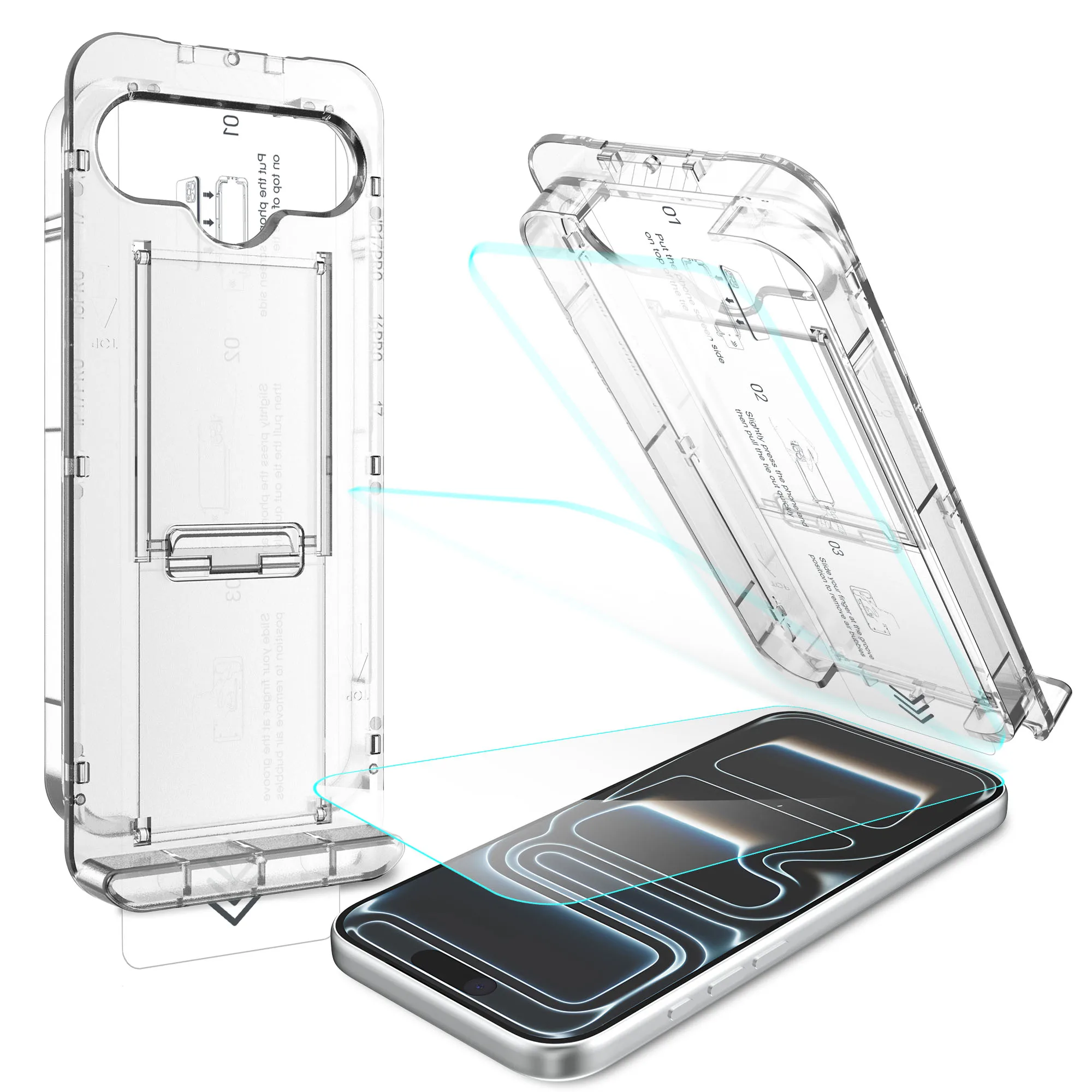 Bandeja con soporte plegable Laudtec para portavisor de vidrio templado, con protector de pantalla de instalación y claridad 9Hd para iPhone 17 Pro Max