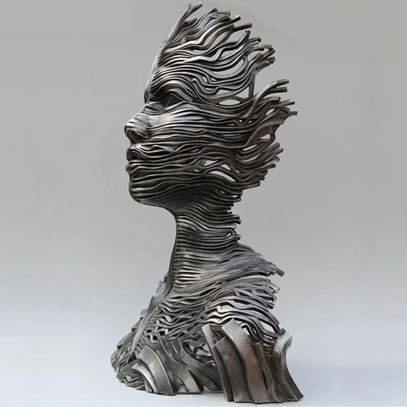 Abstract Face Wire Sculpture Woman Face Stainless Steel