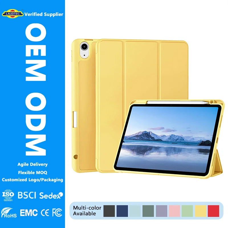 For iPad Case Tri-Fold Smart Shell Auto Wake Sleep Cover Magnetic Wireless Charging Pencil Holder Shockproof Tablet Skin Folio