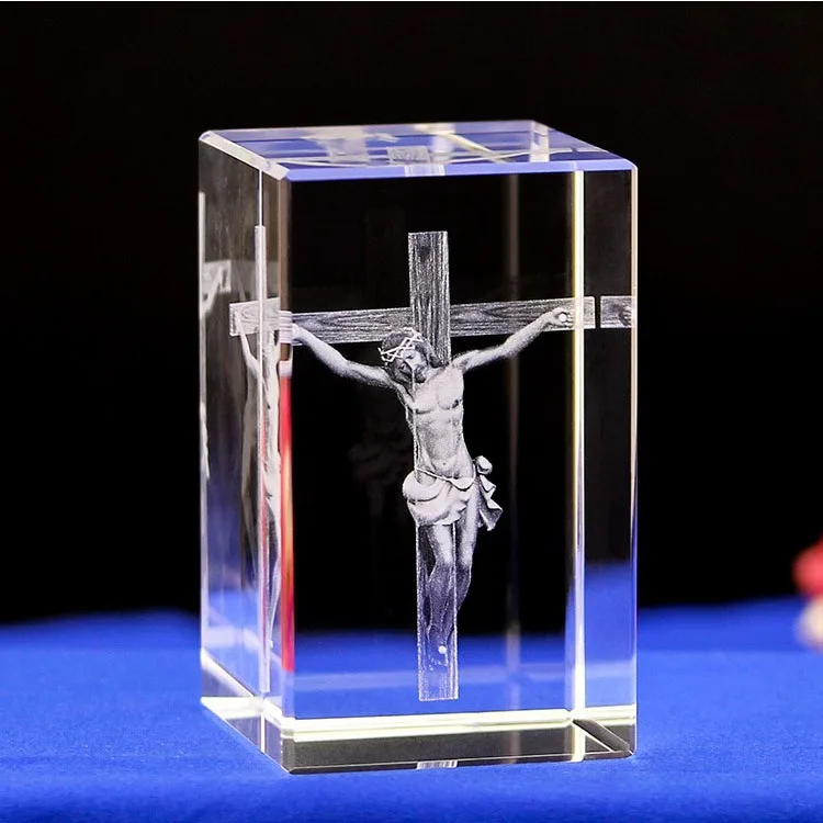 Honor of Crystal Customized Multi-pattern Cross Statue of Jesus Crystal 3D Laser Engraving for Religious Gifts