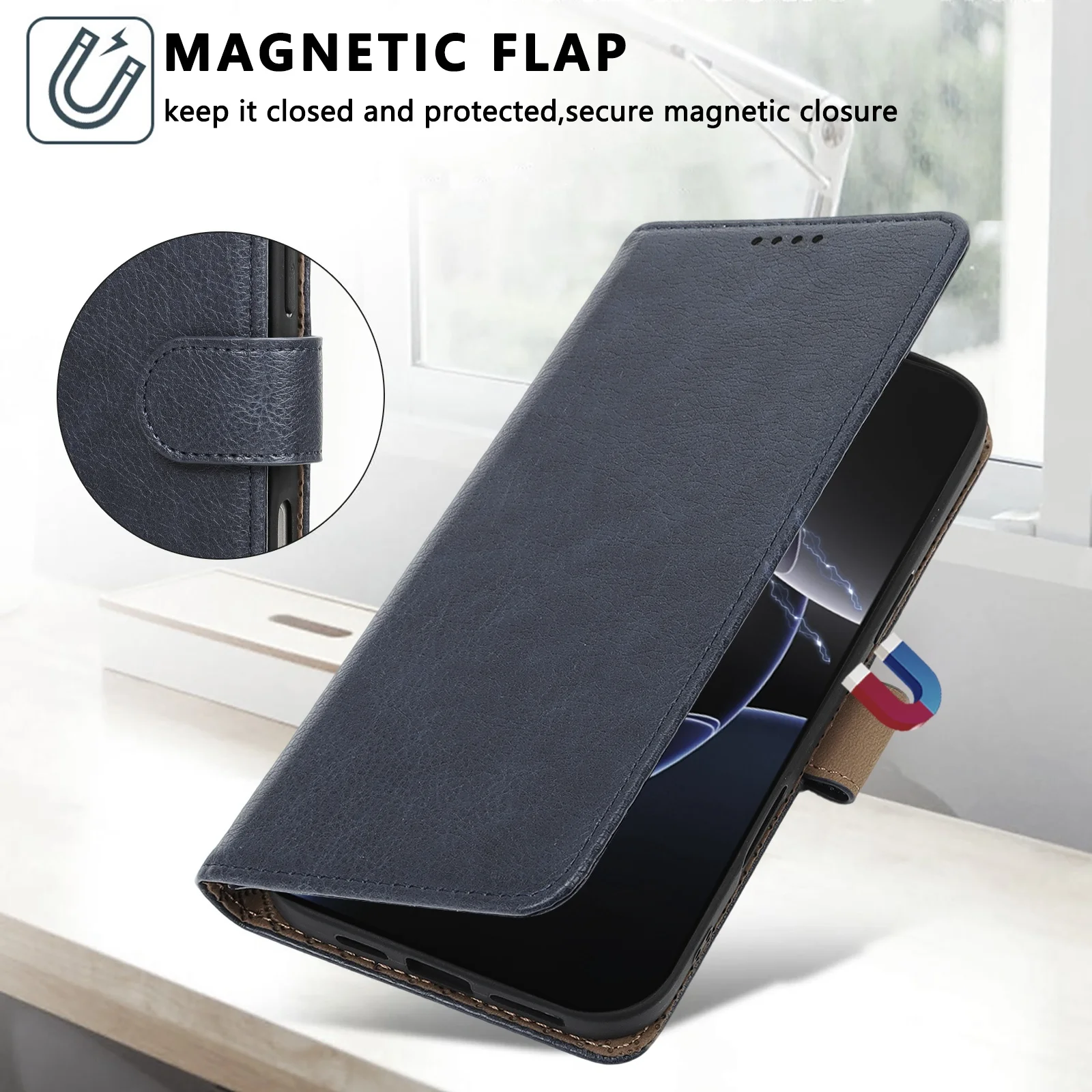 Magnetic Wallet Leather Book Case for Iphone 15 Pro Max