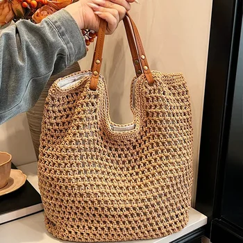 New Arrival Custom Made Summer Beach Woven Vacation Shoulder Handbags Tote Straw Bags