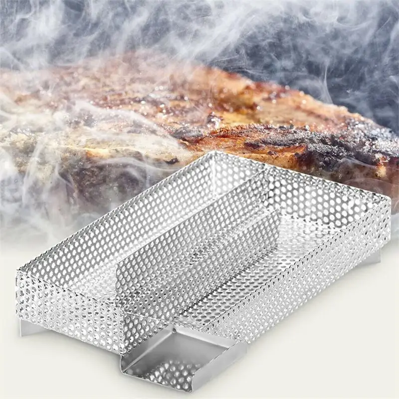 BBQ Smoker Box Steel Stainless BBQ Smoker Box for Grill Grilling Accessories for Barbecue Meat Smoking