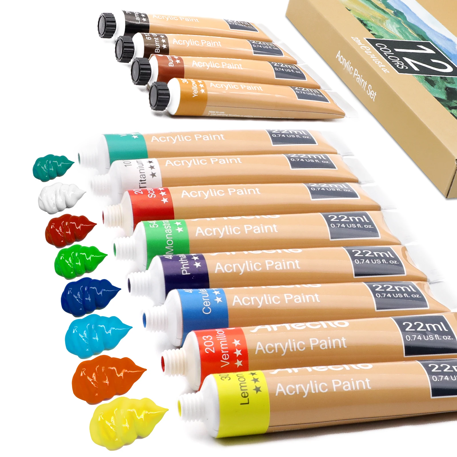 Artecho Paint 12 Colors Artist Paint,22ml / 0.74oz Primary Acrylic