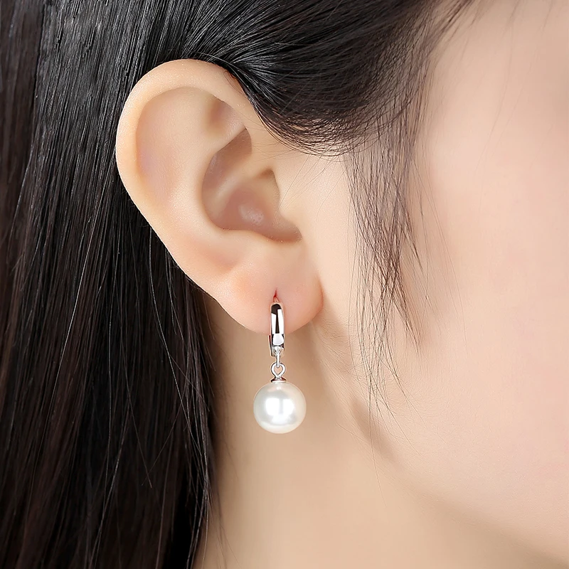 Unique Luxury 925 Sterling Silver Rhodium Plated Fashion Pearl Earrings Women Jewelry(图3)