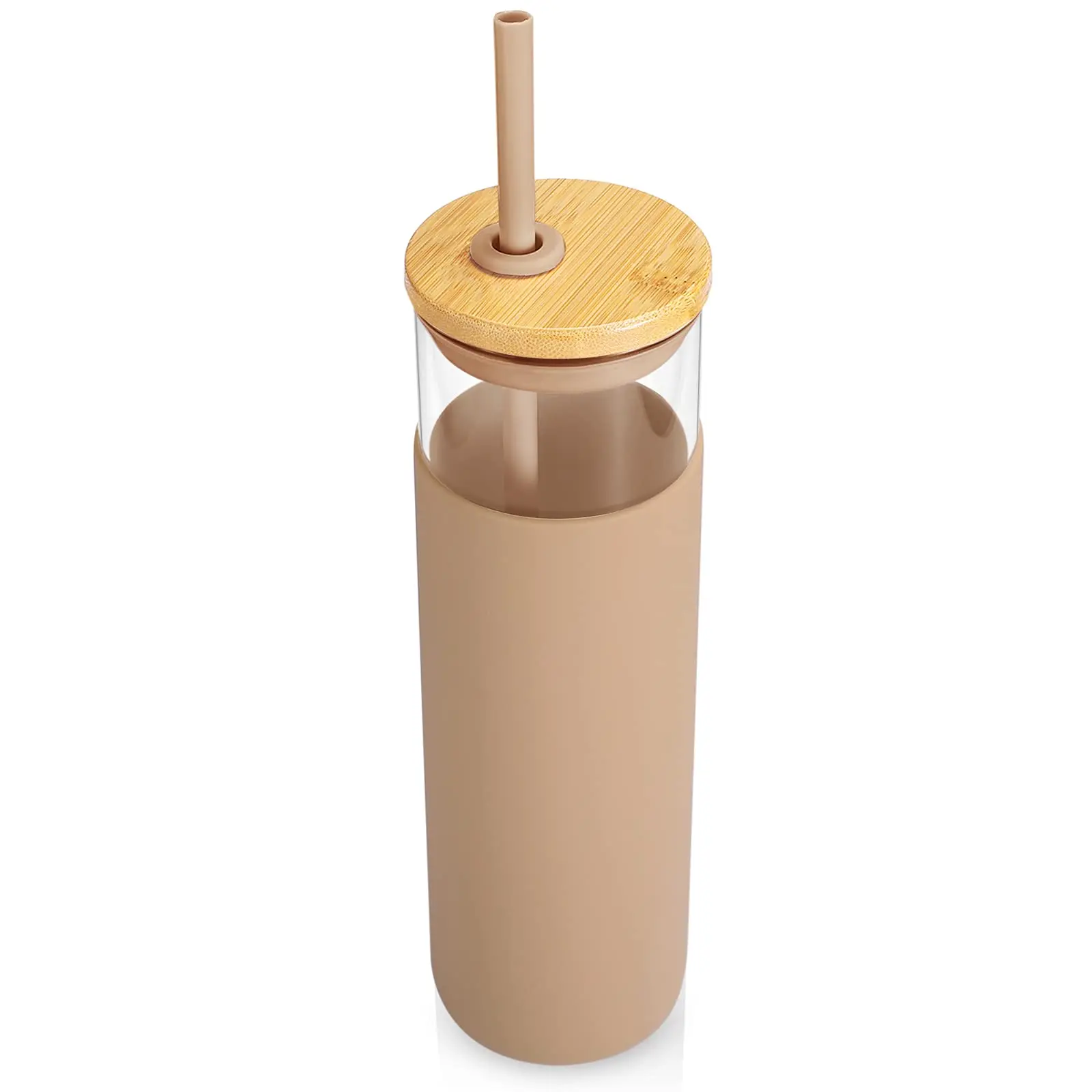 tronco 20 oz Glass Tumbler Glass Water Bottle Straw Silicone  Protective Sleeve Bamboo Lid - BPA Free -Amber: Iced Tea Glasses