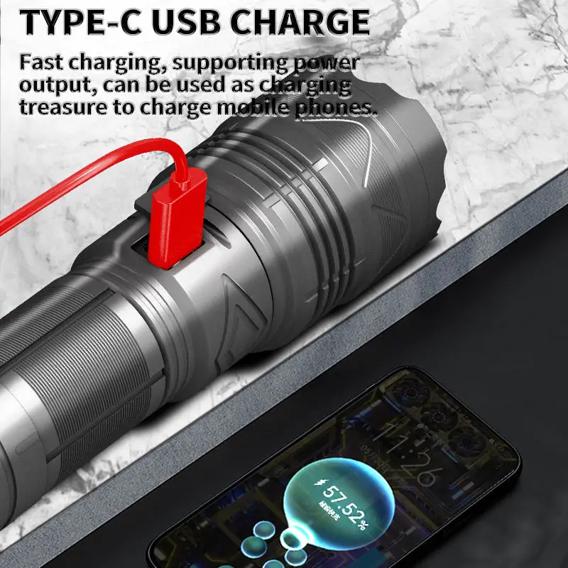 ショルダーストラップ付き戦術懐中電灯USB充電式30WLED90000ルーメン