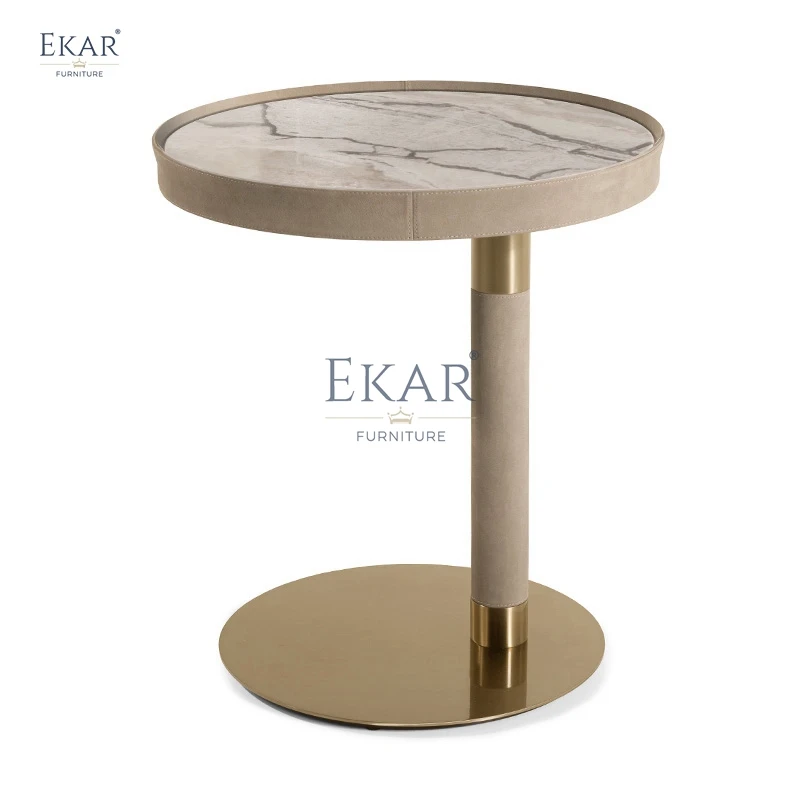 product modern round living room furniture coffee table and metal frame home end table-63